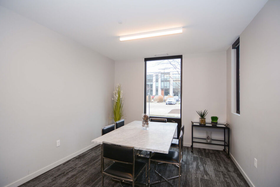 Dining area in community condo spaces.