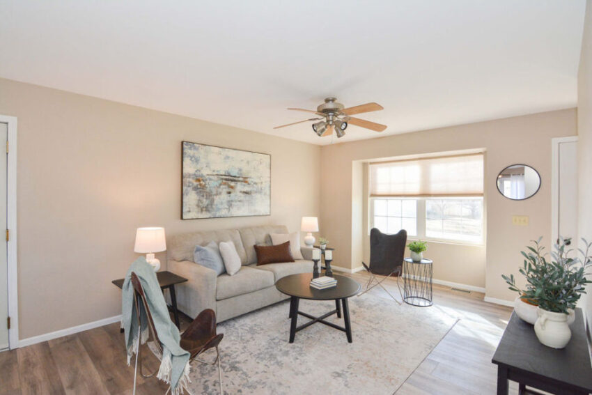 Living room with large window and good natural light.