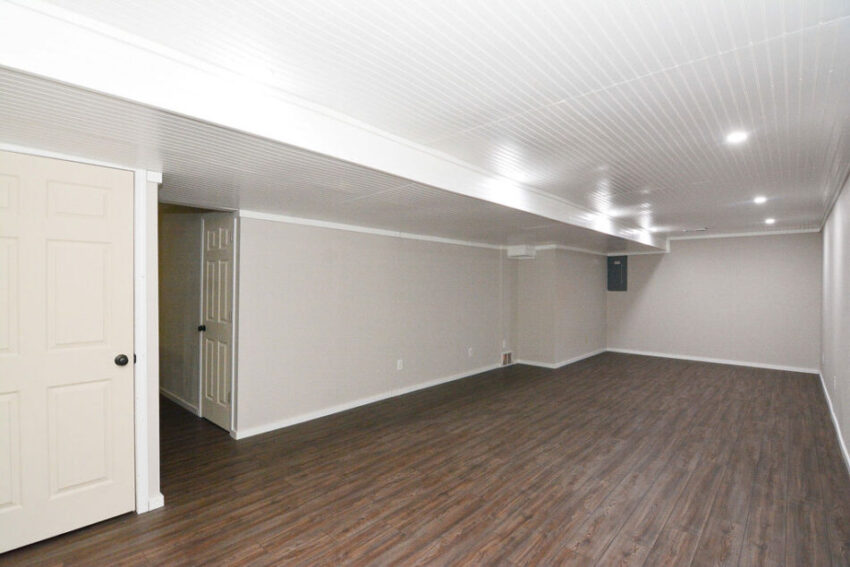 Newly refinished basement rec room.