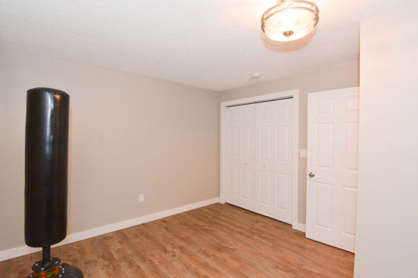 Flex area with large closet and beige walls.