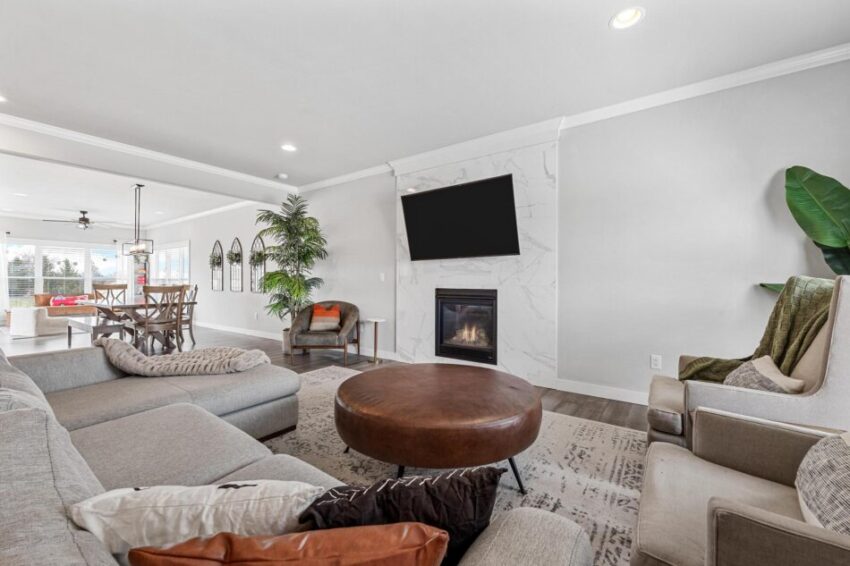 Spacious living room in open-concept home.