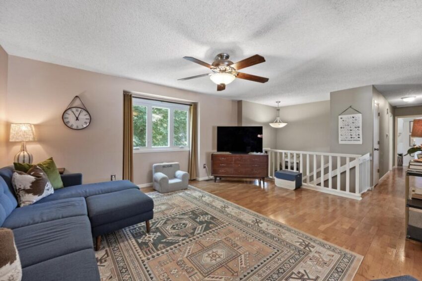 Split level interior living room.