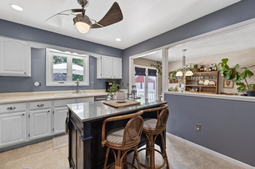 Practical kitchen island with seating.