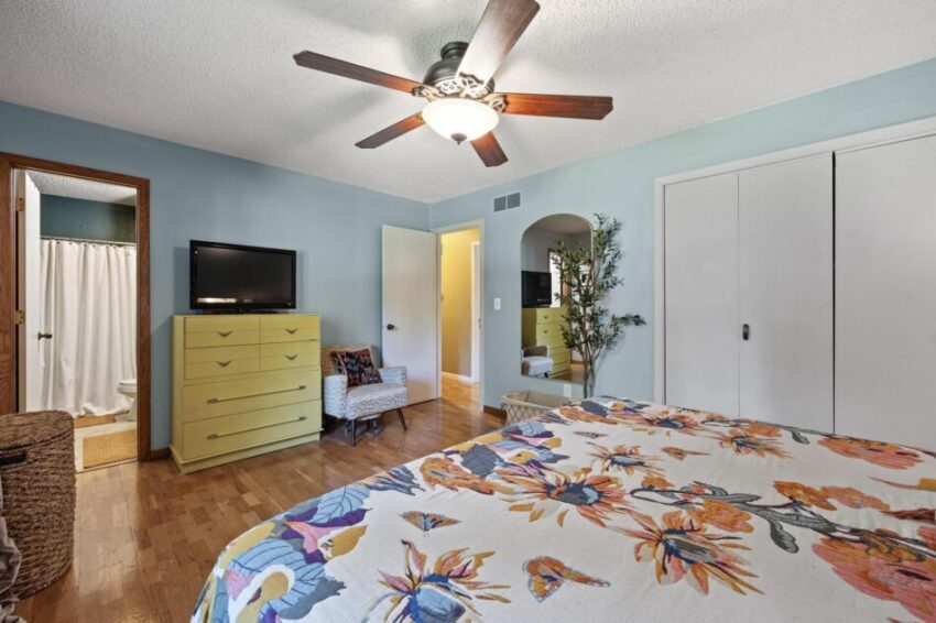 Bedroom with attached bathroom.