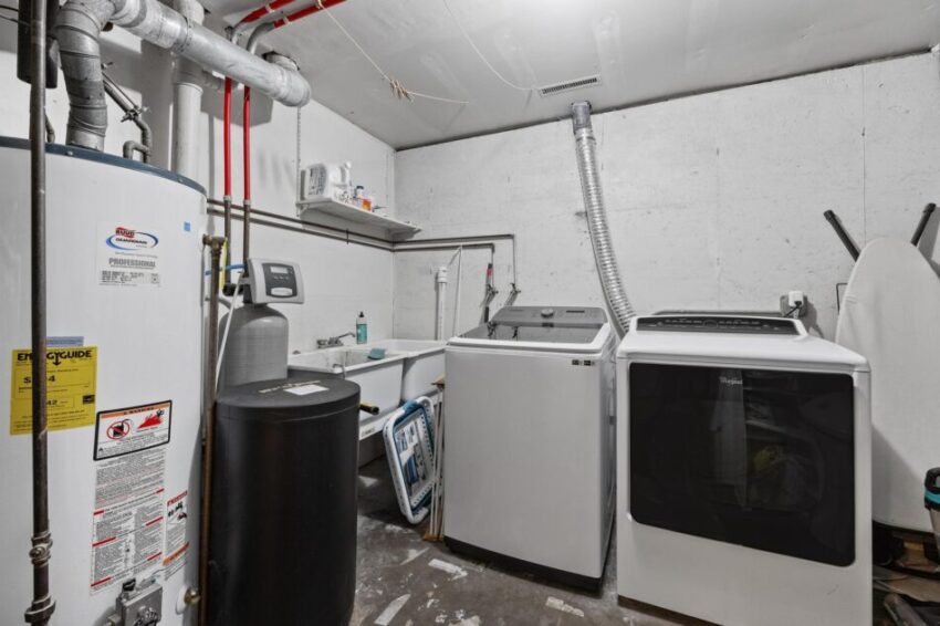 Utility area with washer and dryer.
